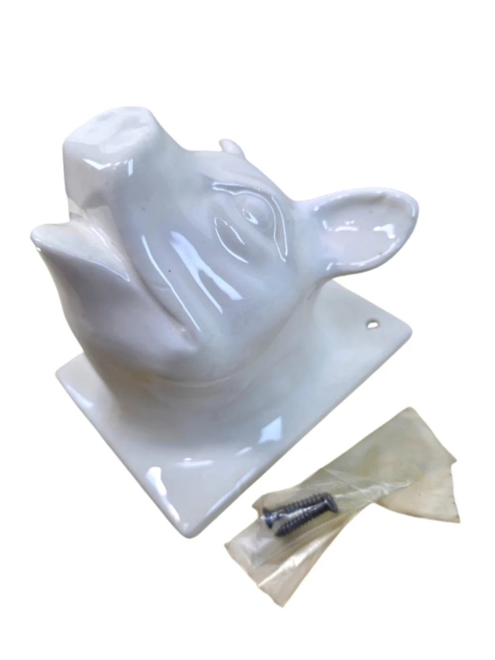 Vintage Mid Century Ceramic Pig Wall Mount Apron Towel Holder Farmhouse Kitsch